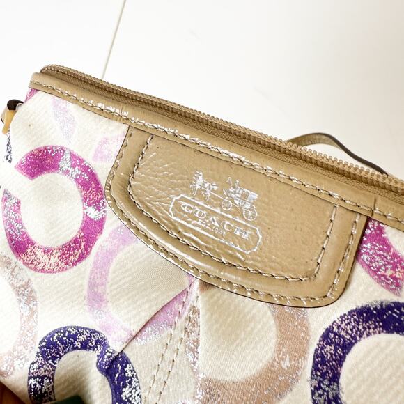 Y2K Coach Op Art Signature Zipper Wristlet Beige Purple Pink Pouch Wallet - Picture 5 of 7